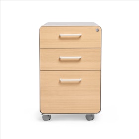 White + Natural Oak Stow 3-Drawer File Cabinet, Rolling,Natural Oak,hi-res